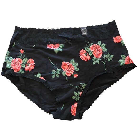 Torrid Brief Panties 2X Curve Cotton Mid-Rise Black White Roses Lace Trim Lot - Picture 4 of 16